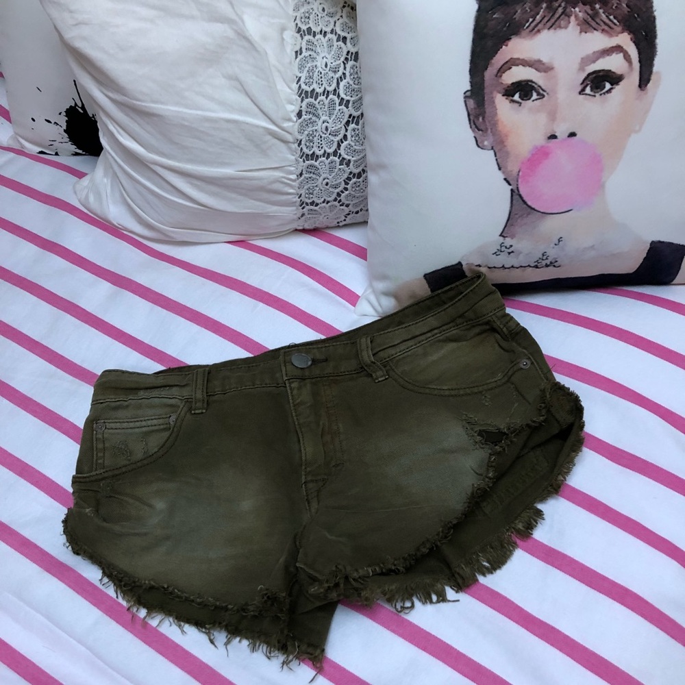 Free People Olive Cutoff Shorts